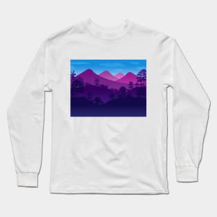Forest Mountain Silhouette Blue purple Long Sleeve T-Shirt
